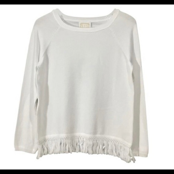 NWT SAIL TO SABLE White Fringe Crewneck Sweater - Picture 2 of 2